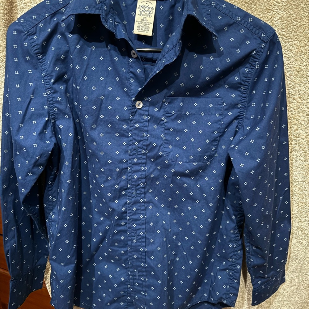 Jachs Blue Casual Button Down Shirt with Polka Dot Pattern